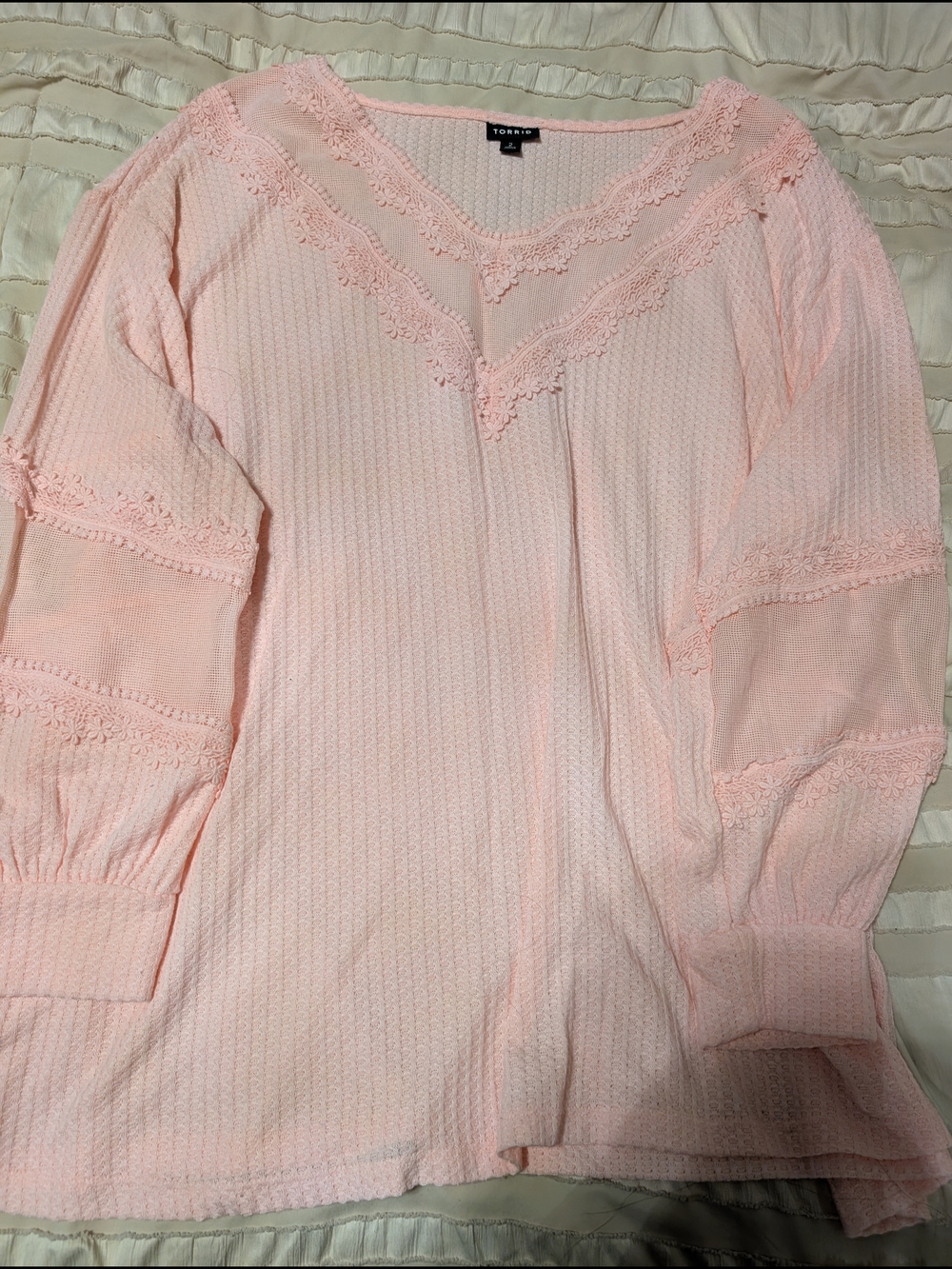 torrid Light Pink Lace-Trim Waffle Knit Sleep Top